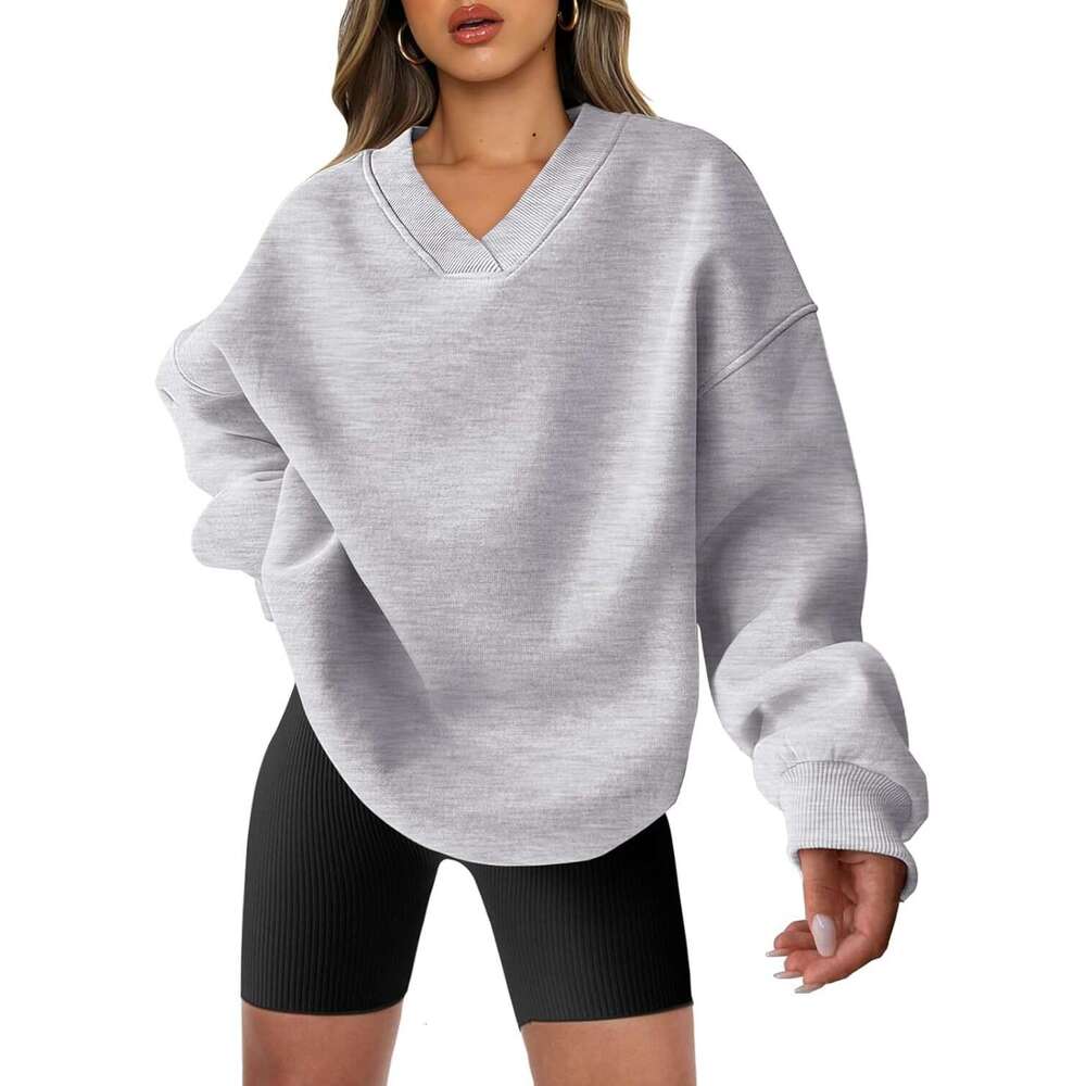 Women's loose 2024 autumn/winter new V-neck pullover long sleeved versatile hoodie
