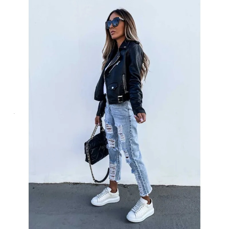 Mandylandy Locomotive PU Jackets Outwear Women Long Sleeve Zipper Fashion Jacket Leather Coat Motorcycle Short Coats 241129