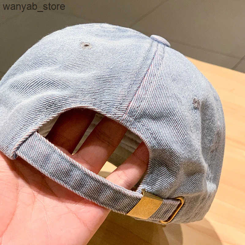 Ball Caps New fashion adult washed denim baseball cap mens casual solid snap sports cap torn severely hip-hop fishing cap L240910