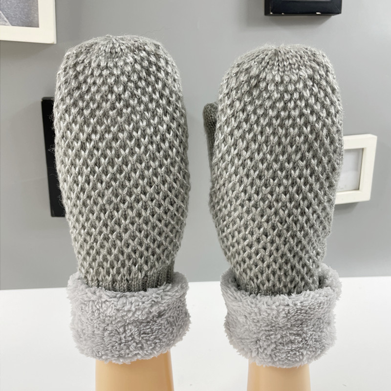 New autumn and winter woolen women's gloves with thickened fleece wholesale outdoor cold resistant double-layer warm gloves