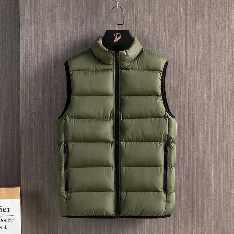 Men's Down Parkas M-6XL Plus Size Warm Vests Mens Autumn Winter Plus Velvet Stand-up Collar Youth Vest Jacket Solid Color Casual Sleeveless Coats