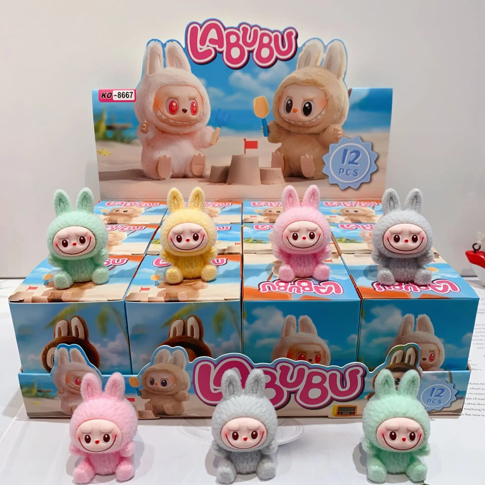New Cute Mini Labubu Standing Sitting Posture Dolls Bd Box 12pcs Kawaii Toys Desktop Decor Ornaments Collection Christmas Gifts 241128