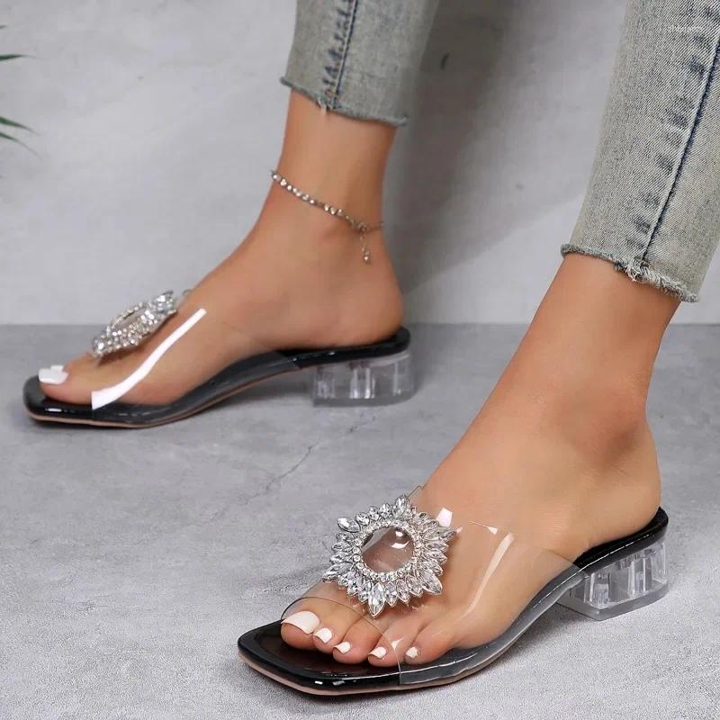 Slippers Designer Sandals Spring Autumn Sexy Banquet PVC Transparent Comfortable Crystal Women's High Heels atos Mujer Fashion Plus43 zhanyisheng