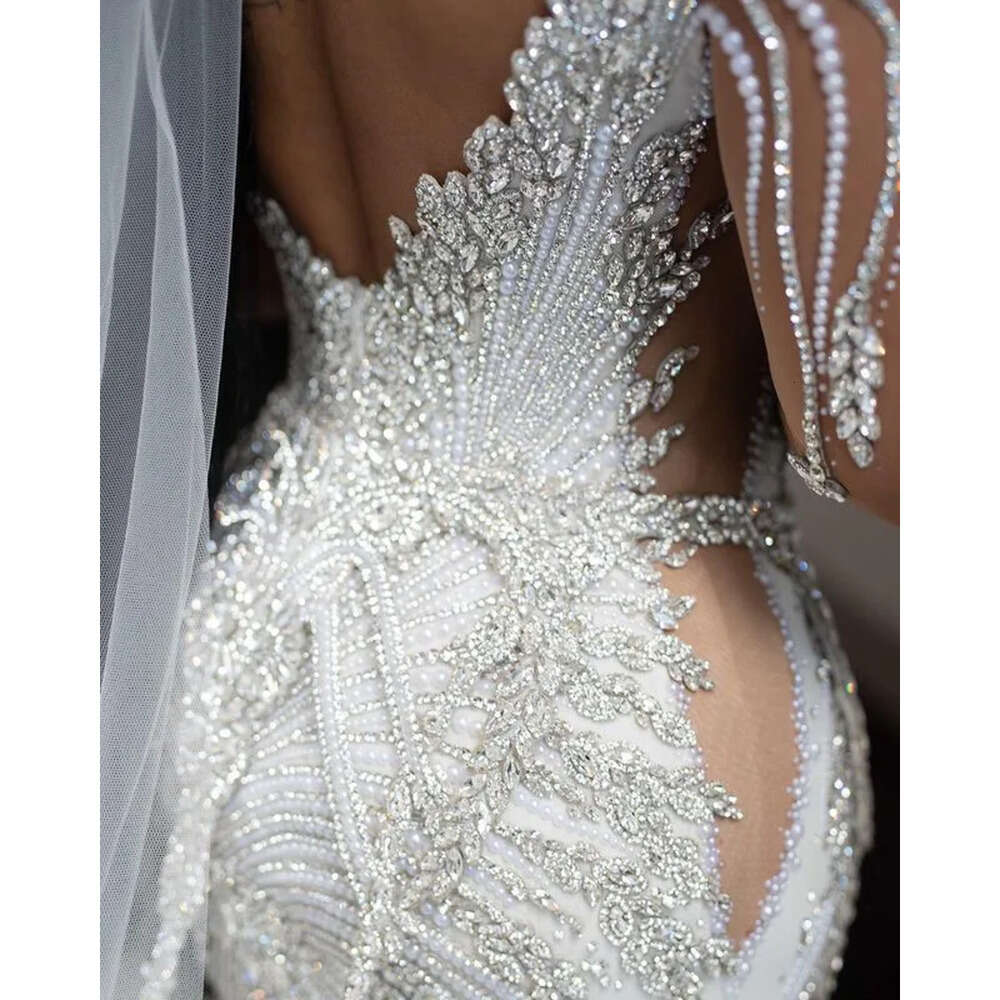 Aso Arabic Size Plus Ebi Luxurious Mermaid Sexy Wedding Dress Beaded Crystals Pearls Backless Long Sleeves Detachable Train Bridal Gowns Dresses Zj Es