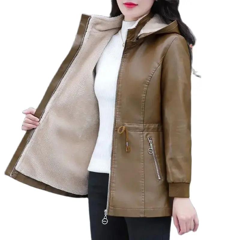 Winter Coat Fashion Soft Leather Clothes Long Sheep Jacket Plus Velvet Padded Warm 241129