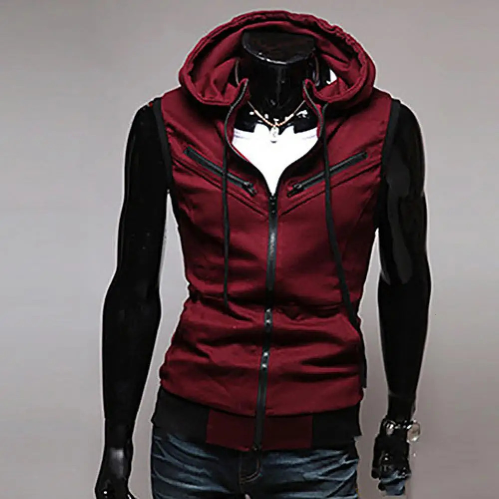 2023 Fashion Zipper Cardigan Sweater Mens Sleeveless Hooded Vest Jacket Plus Size S3XL Streetwear Hoodies 241129