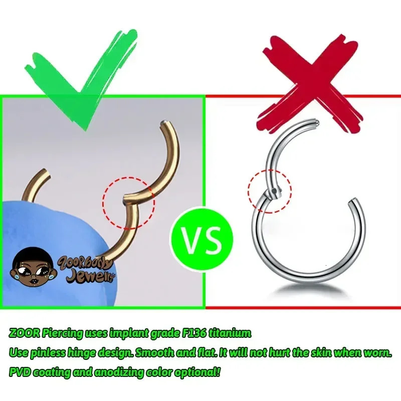 G23 Nose Piercing 36 Implant Grade 14G 16G 18G 20G Clicker Diaphragm Tragus Sexy Body Jewelry Wholesale 241125