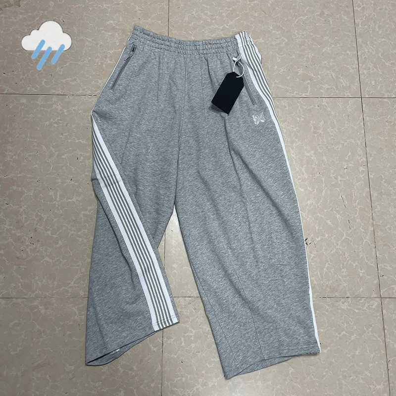 25SS High Street Oversized Wide Leg Pants Men Women Jogger Drawstring Cotton Embroidery Striped Sweatpants