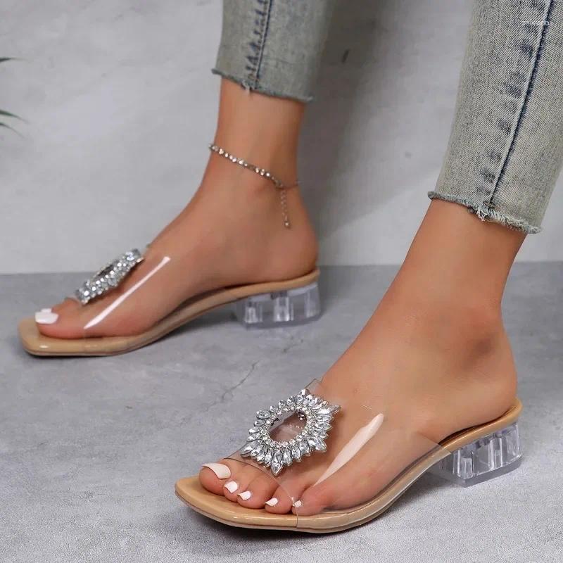 Slippers Designer Sandals Spring Autumn Sexy Banquet PVC Transparent Comfortable Crystal Women's High Heels atos Mujer Fashion Plus43 zhanyisheng