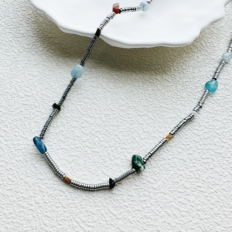 Chokers Opal chrysoprase green onyx moonstone Lily Tropical Rainbow Silk Knotted Open Loop Necklace colourful natural stone beaded 230927