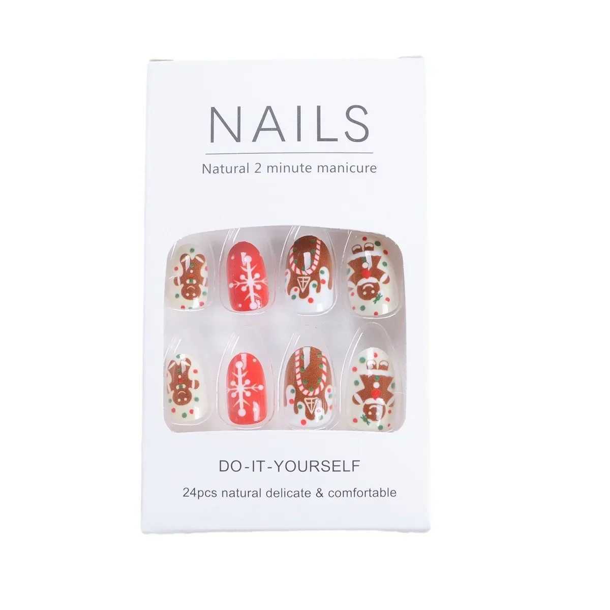 24pcs Christmas Press on Nail Fruit Gingerbread Man Chocolate House Fake Nail for Women Girl Snowflake Stripe Nail ArtXJ241128