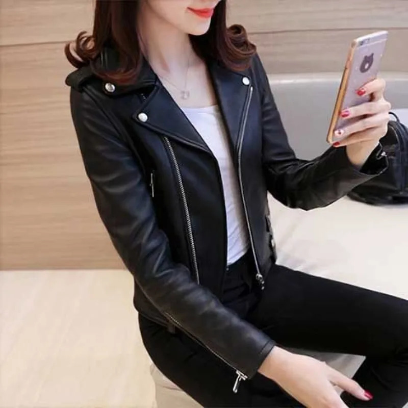 Fashionable Versatile Leather Jacket High Street Harajuku PU Women Short Slim Fit Small Coat Motorcycle Suit 241129