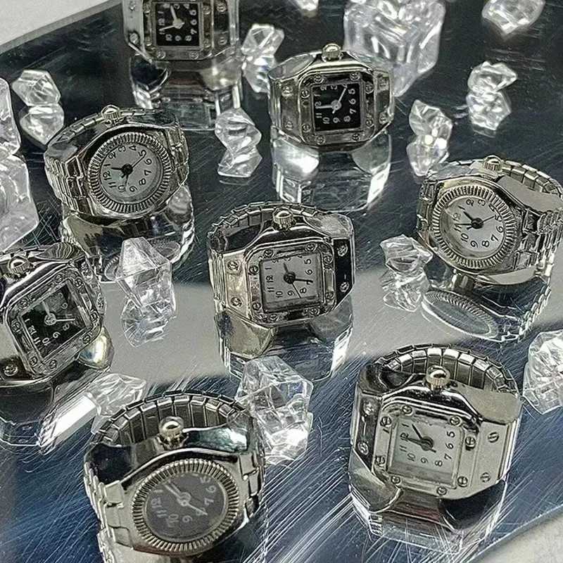 Band Rings 1 vintage punk quartz watch ring suitable for couples men hip-hop cool elastic watches finger rings fashionable jewelry gifts J240429