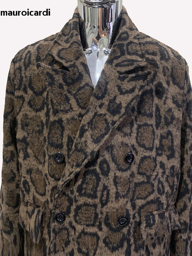 Mauroicardi Autumn Winter Long Warm Fluffy Colorful Woolen Coat Men Double Breasted Clothes Mens Overcoat 2024 241126