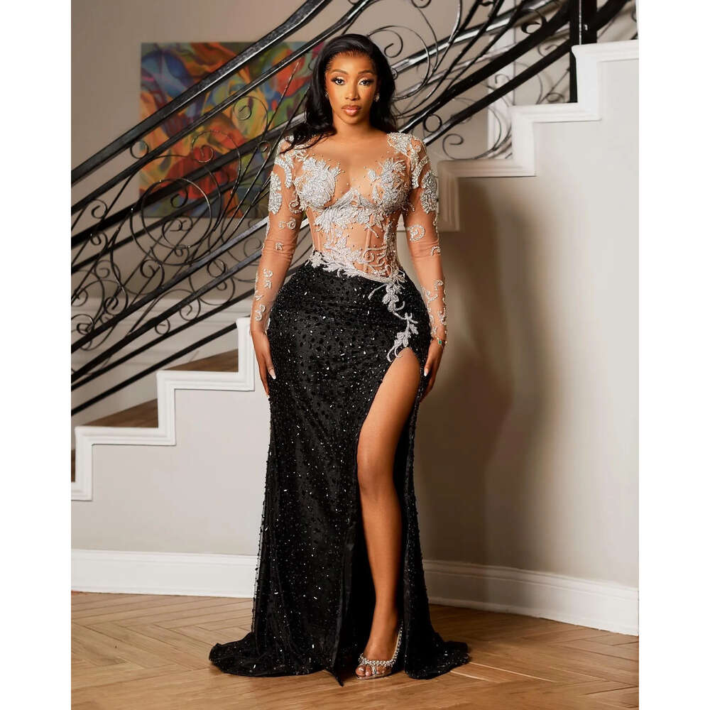 Sequined Beaded Black Mermaid Prom Dress Zj Es