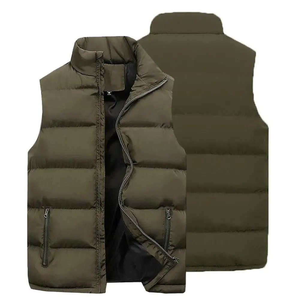 Stylish Sleeveless Coat Cotton Padded Washable Pure Color Pockets Waistcoat Male Men Vest Jacket Streetwear 241129