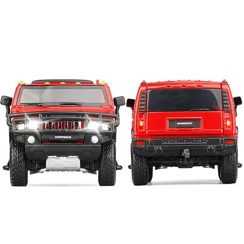 Childrens toy 1 32JK Hummer H2 off-road alloy car model steering suspension sound and light feedback model car toy X241129