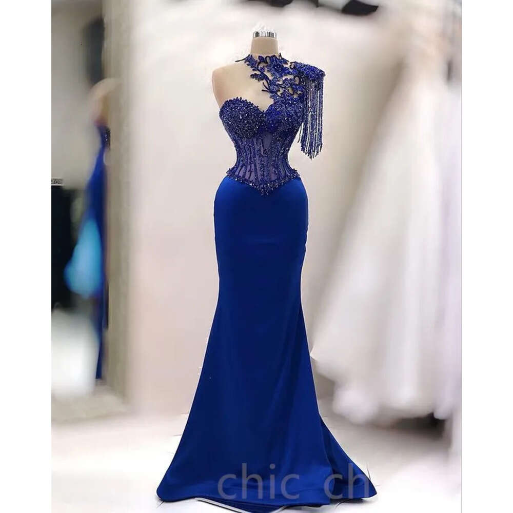 Ebi Mermaid Lace April Aso Prom Beaded Satin Evening Formal Party Second Reception Birthday Engagement Gowns Dress Robe De Soiree Zj