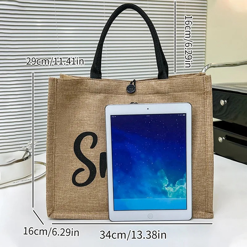 Tote Woven Bag Women Handpainted Pattern Letter Canvas Shopping Handbag 241203