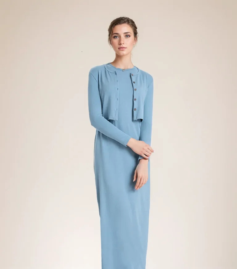 Autumn Women Long Sleeve Cardigan Suit Dress 2024 Solid Color Singlebreasted Top Sleeveless Set Female Casual Outwear 241129