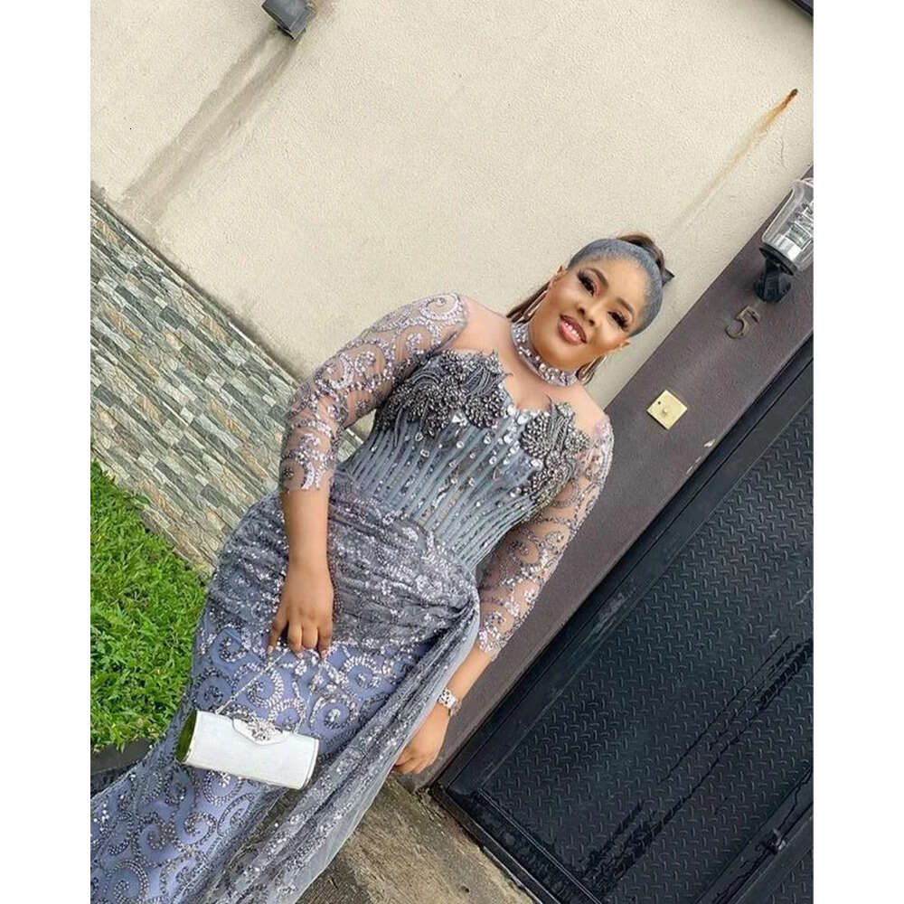 Size Aso Ebi Arabic Plus Sier Mermaid Sparkly Prom Dresses Sheer Neck Crystals Evening Formal Party Second Reception Gowns Dress Zj