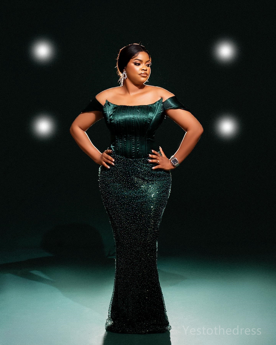 R&W 2024 Plus Size Green Prom for Special Ocns Promdress Off Shoulder Sequined Lace Evening Dresses Elegant Birthday Dress Second Reception Gowns AM80