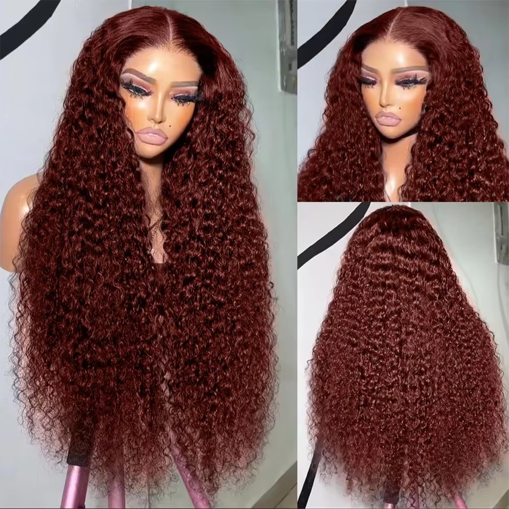 Brazilian Reddish Brown 13x4 Deep Curly Lace Front Wig Copper Red 360 HD Lace Frontal Human Hair Wigs 250% Thick Synthetic Lace Wig for Women