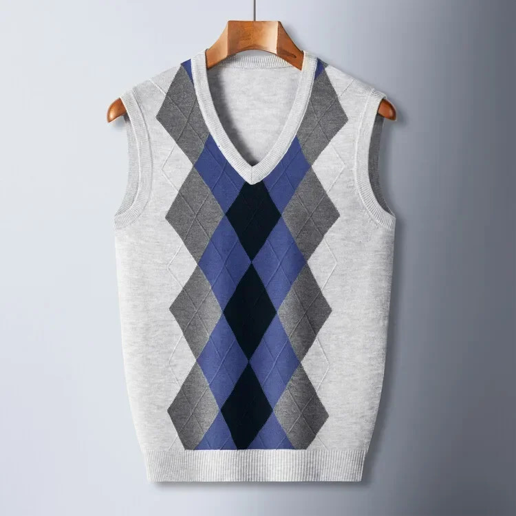 Mens Business Casual Pullover Wear Warm Sleeveless Wool Knitted Sweater Vest Tops 241129