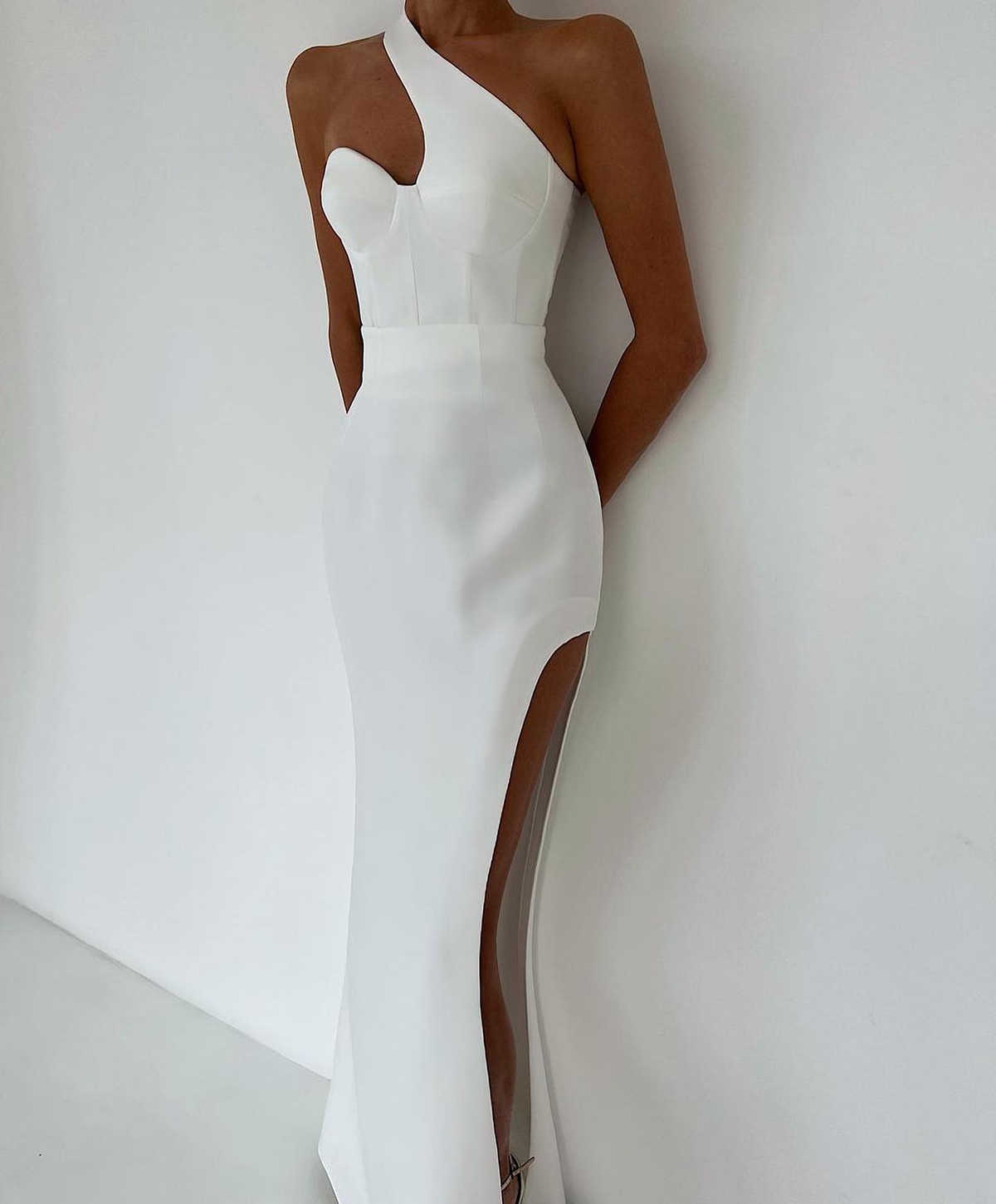 Graceful Mermaid Prom Sleeveless One Shoulder Design Floor Length Side Split Celebrity Evening Dresses Plus Size Custom Made L24475 0508