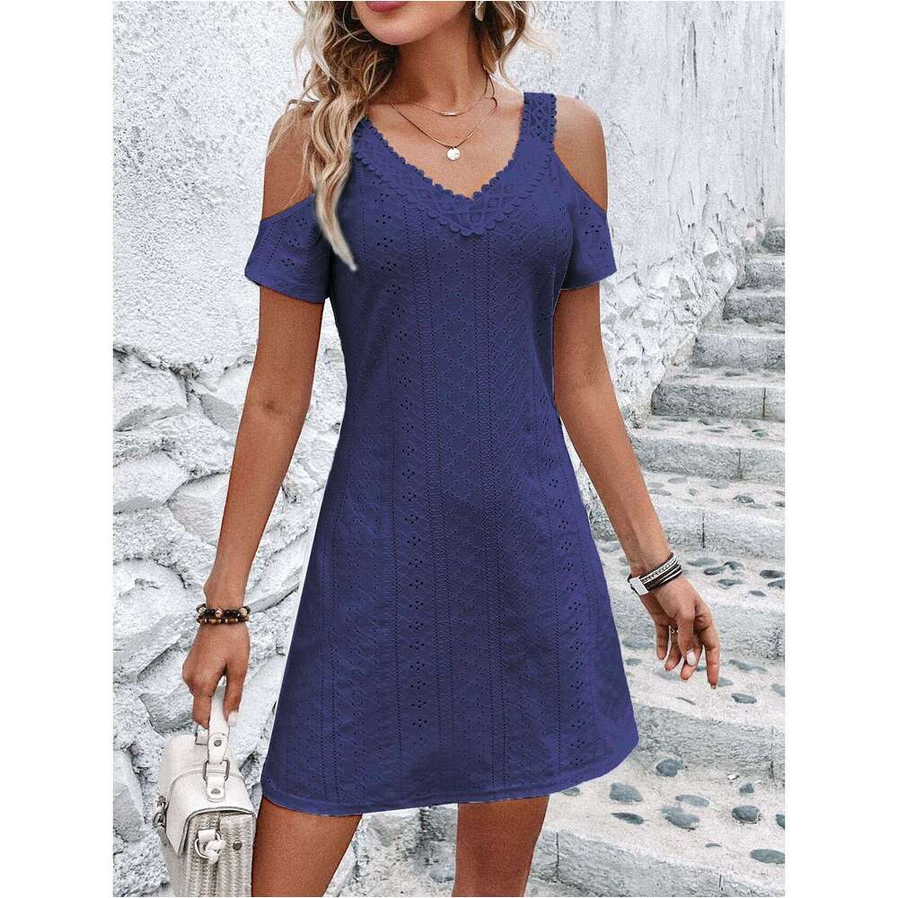 Western Style Dress, Women's Summer New Style, Cross-Border Off Shoulder Short Sleeved Fabric, Slimming Jumpsuit, Trendy Clothing, Fashionable An