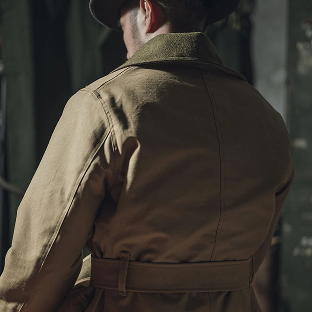 Retro Woolen Khaki Jacket: Chic Lapel Mid-Length Coat For Men (241129)