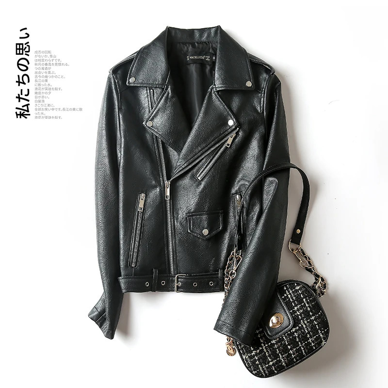 FMFSSOM 2024 Soft Faux Leather Women Jackets Red PU Fashion Long Sleeves Formal Windproof Basic Multicolor Moto Biker Coats 241129