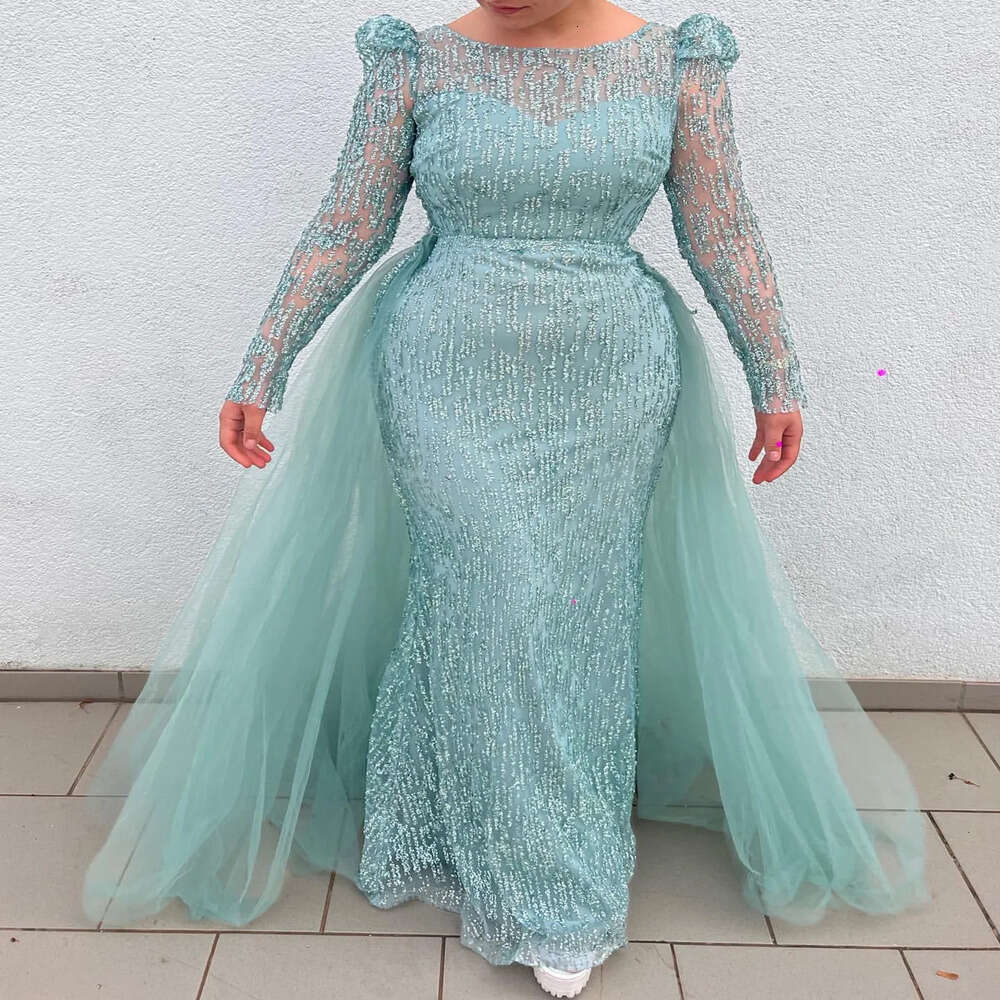 Mint Ebi Arabic Aso Mermaid The Bride Dresses Sequined Lace Evening Prom Formal Party Birthday Celebrity Mother Of Groom Gowns Dress Zj 6660306