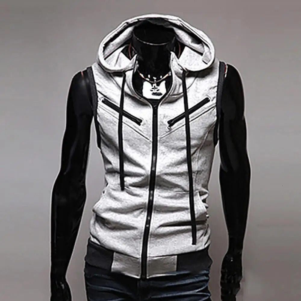 2023 Fashion Zipper Cardigan Sweater Mens Sleeveless Hooded Vest Jacket Plus Size S3XL Streetwear Hoodies 241129