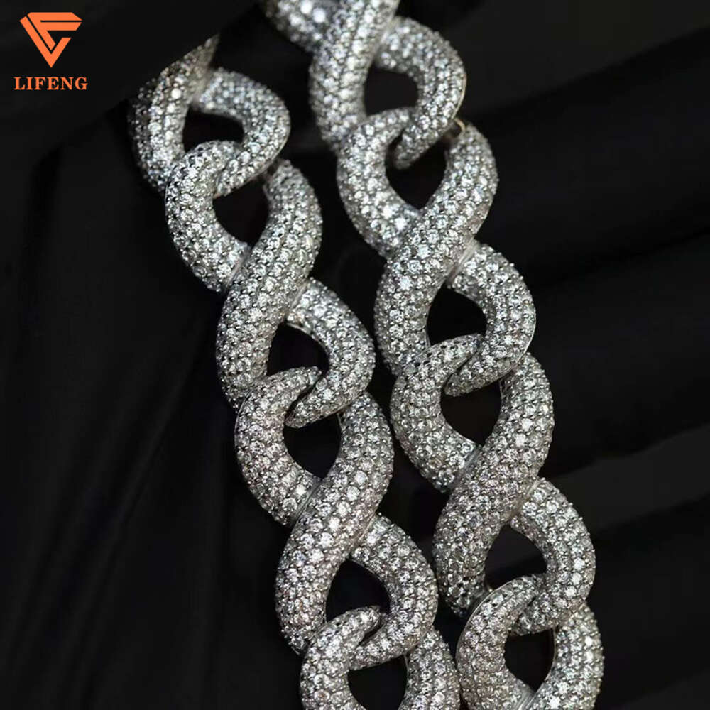 New Arrival Fashion Jewelry Popular White Gold Plated S925 Iced Out 18mm Vvs Moissanite Hip Hop Initial Cuban Chain Men Necklace