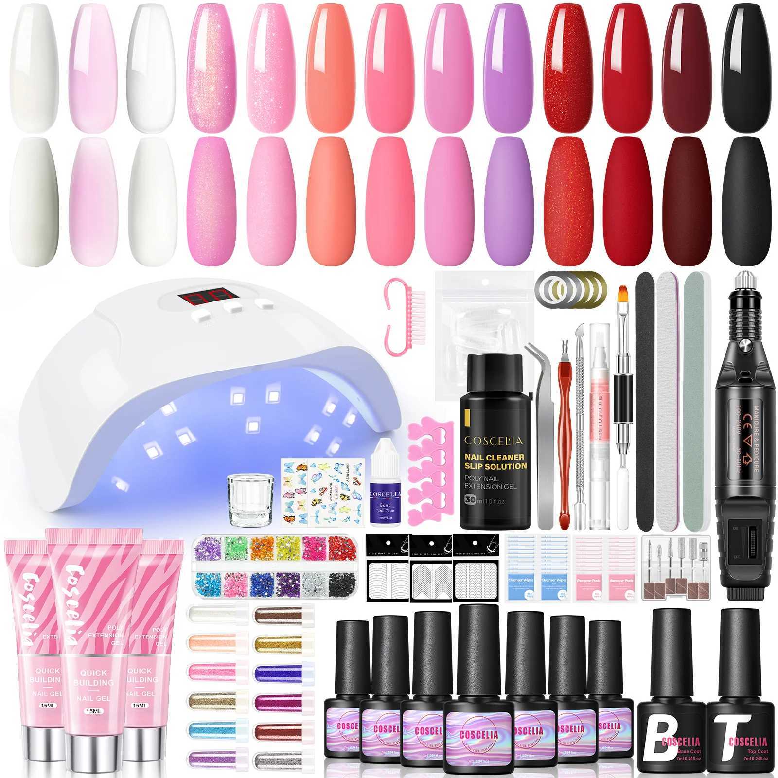 Coscelia gel nail polish kit complete 0 gel nail polish 3 polyethylene nail glue with U-V light and drill starter handle kit W241128