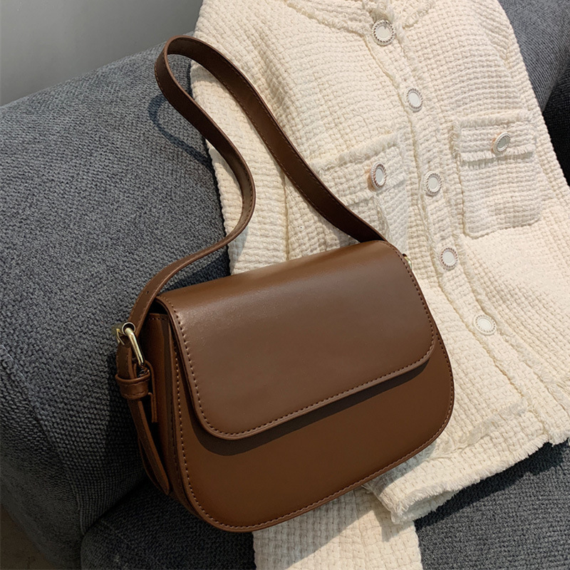 Cross Border Women's Bag New Solid Color Retro Single Shoulder Crossbody Bag With High Texture And Simple Underarm Bag