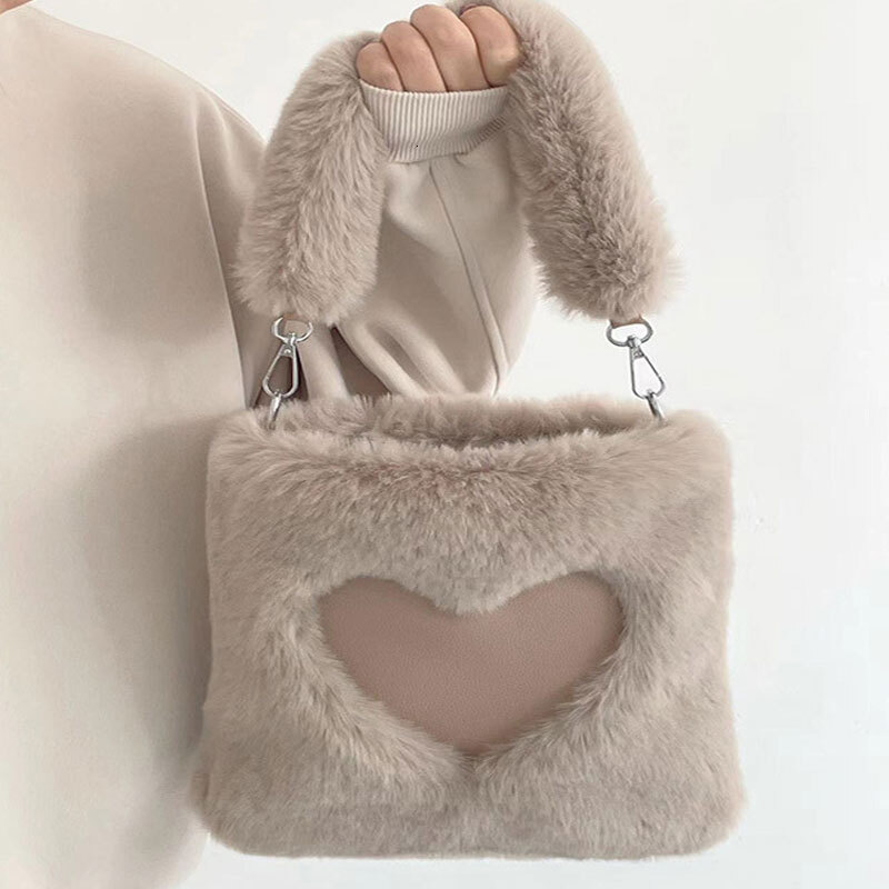 Faux Fur Winter Women Large Capacity Cute Plush Ladies Shoulderbag Female Clutch Purse Handbags Messenger Tote Bag 2023
