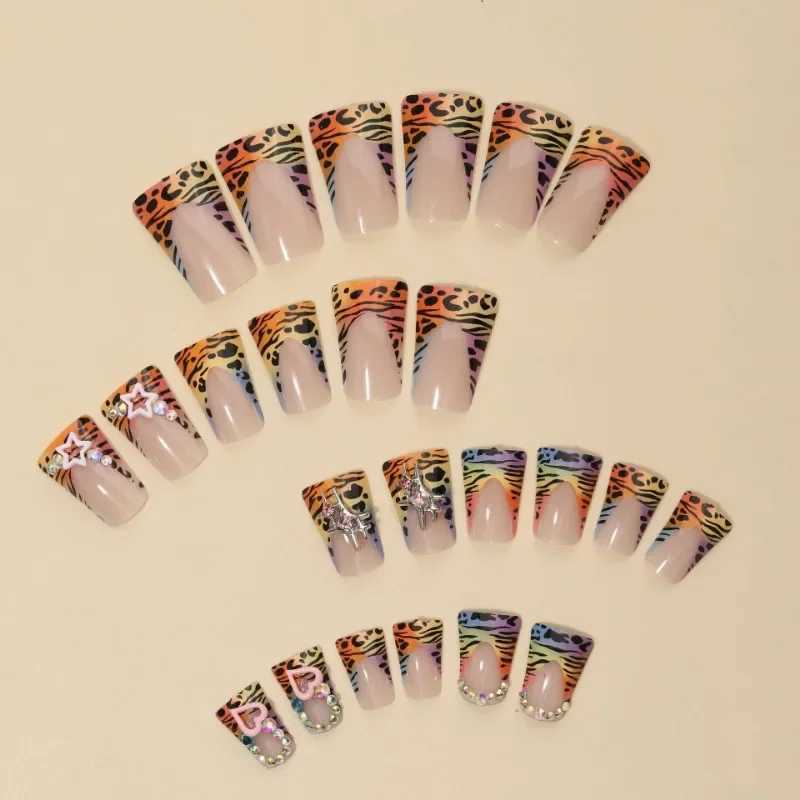 24Pcs Duck-bill Shaped Press On Nails Wearable Fake Nails Love Brown Leopard French Edge Removable False Nail For Women GirlsXJ241128