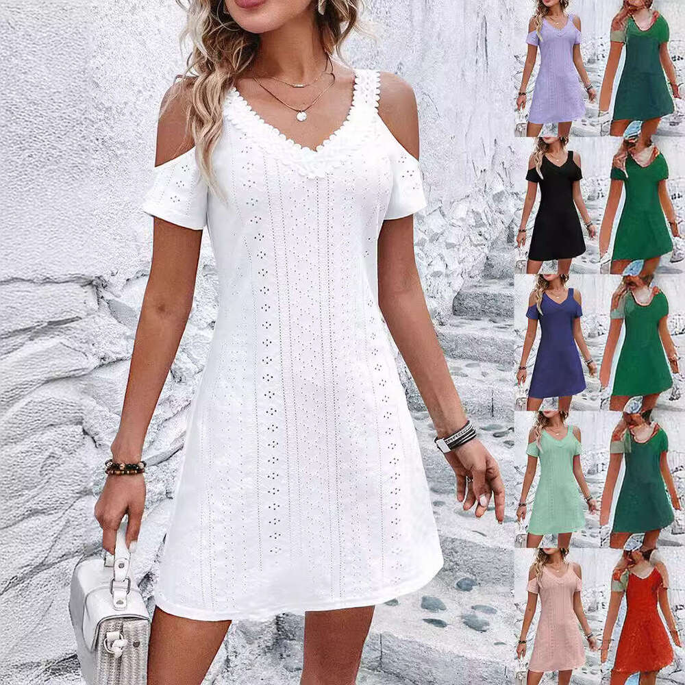 Western Style Dress, Women's Summer New Style, Cross-Border Off Shoulder Short Sleeved Fabric, Slimming Jumpsuit, Trendy Clothing, Fashionable An