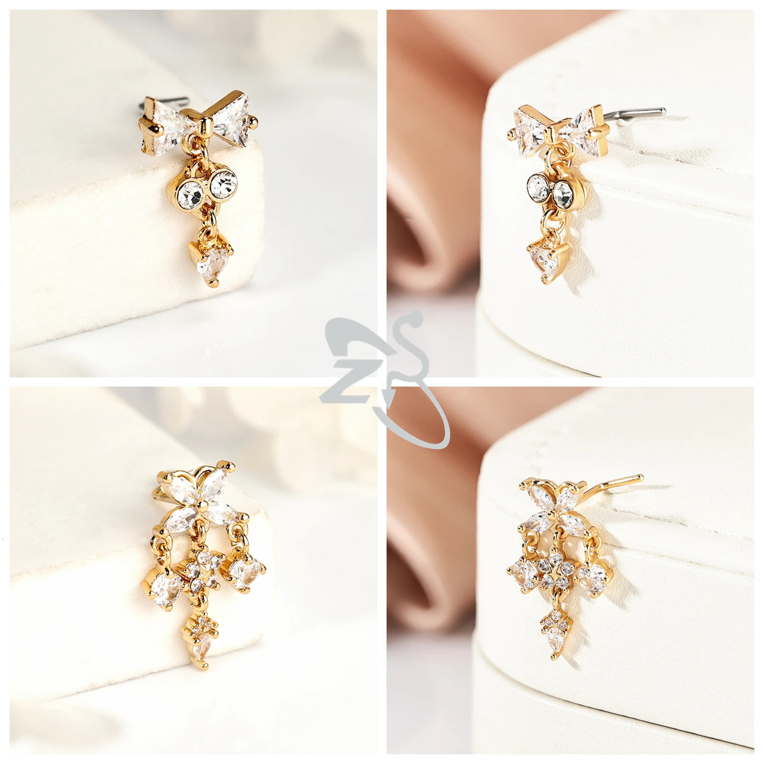 ZS 1 Piece Shiny CZ Crystal Nose Stud 20G L Shaped Stainless Steel Piercings Flower Butterfly Heart Shape Nostril Piercing 241125