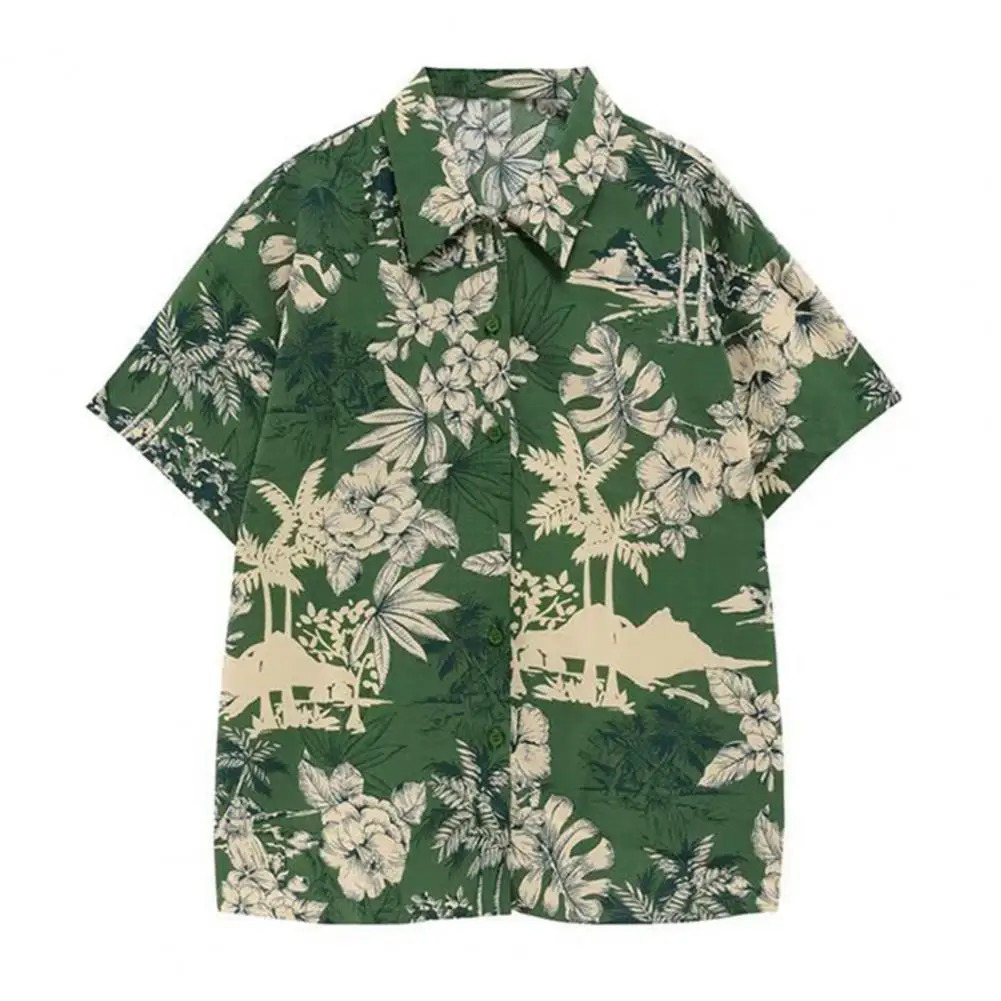 Trendy Summer Shirt Patch Pocket Quick Drying Hawaiian Shirt Summer Floral Leaves Print Hawaiian Shirt 240428