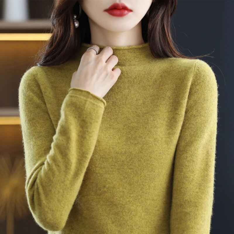 Half high neck cashmere sweater for women autumn and winter brushed wool high-quality sweater for women knitted warm jumper 241128