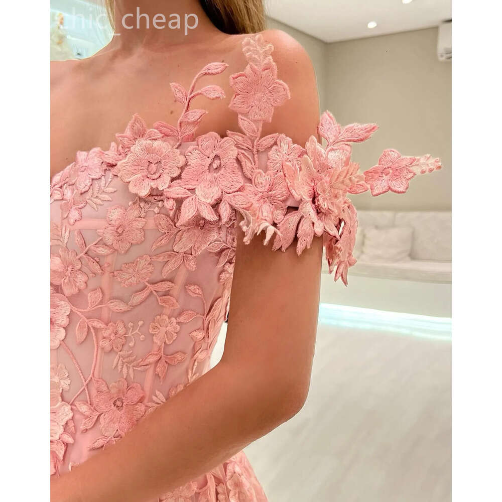 Aso A Line Pink Ebi Prom Dress Floral Lace Vintage Sexy Evening Formal Party Second Reception Birthday Engagement Gowns Dresses Robe De Soiree Zj Es