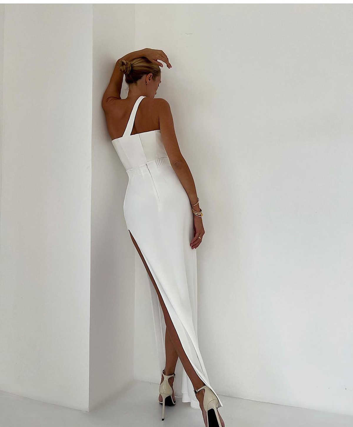 Graceful Mermaid Prom Sleeveless One Shoulder Design Floor Length Side Split Celebrity Evening Dresses Plus Size Custom Made L24475 0508