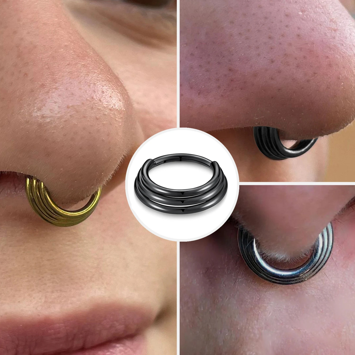 16G Hinged Septum Clicker Nose Ring Hypoallergenic Stainless Steel Hoop Daith Earring Piercing Jewelry 241125