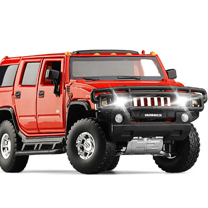 Childrens toy 1 32JK Hummer H2 off-road alloy car model steering suspension sound and light feedback model car toy X241129