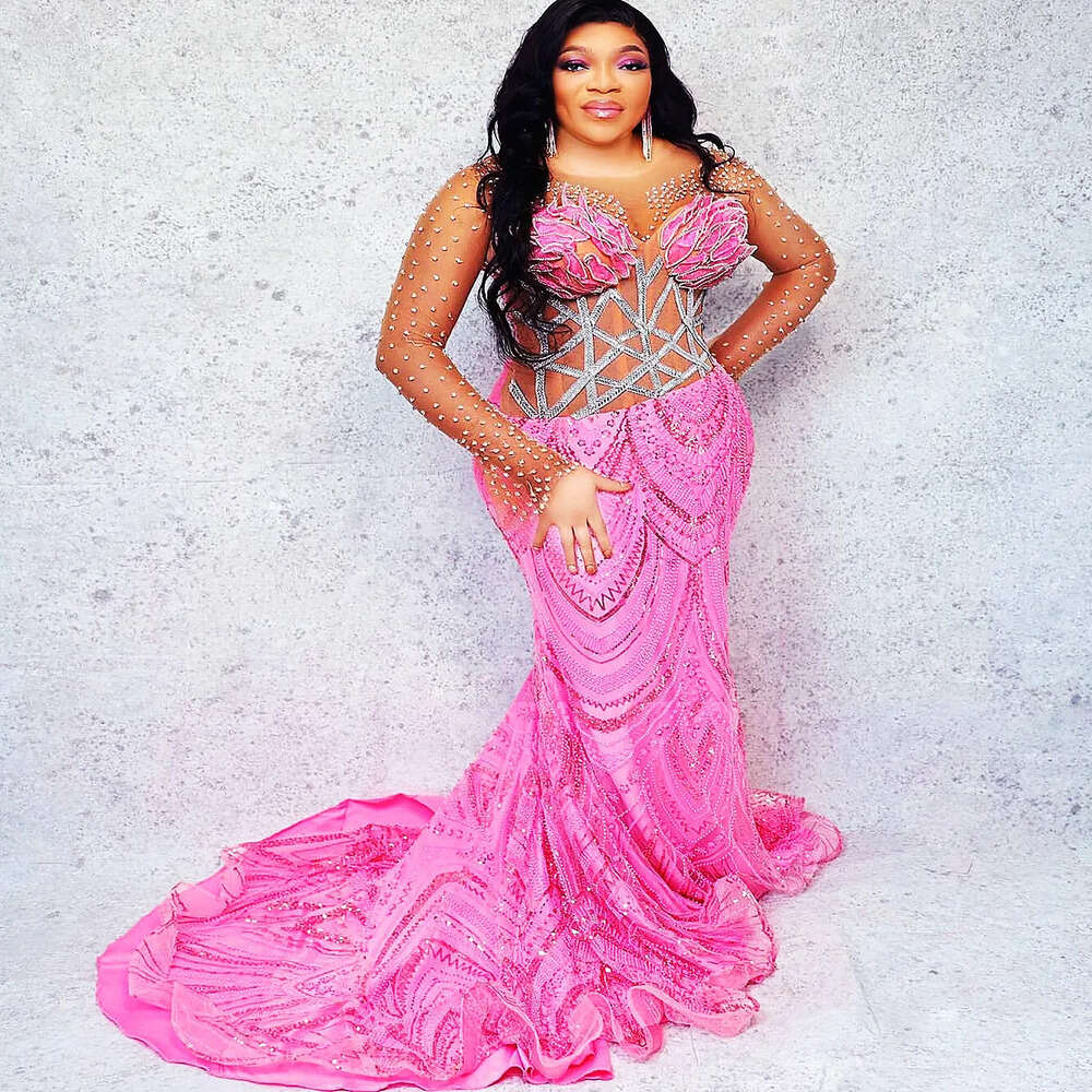 Ebi Rals Aso Pink Mermaid Prom Dresses Crystals Sequined Evening Formal Party Second Reception Birthday Engagement Gowns Dress Robe De Soiree Zj 0218