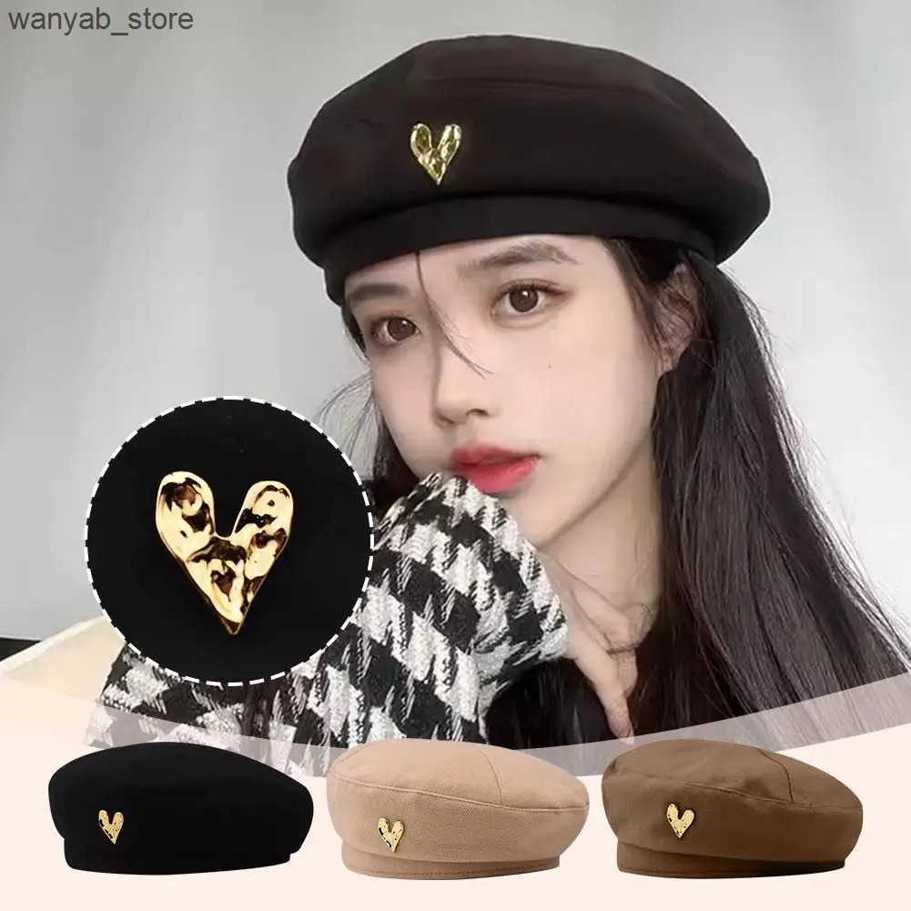 Berets Autumn and Winter Wool Beret Womens Retro Fashion Love Girl Beret British Street Hat Octagonal Hat Fashion Artist Hat L240910 L0910