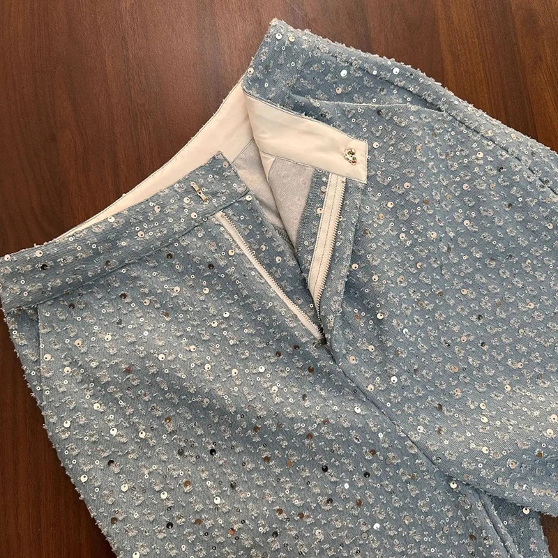 Laxsesu Sequined Pants Set Fashion Sleeveless Sexy Tank Top 2024 Straight Chic Female High Waist Twopiece 241129